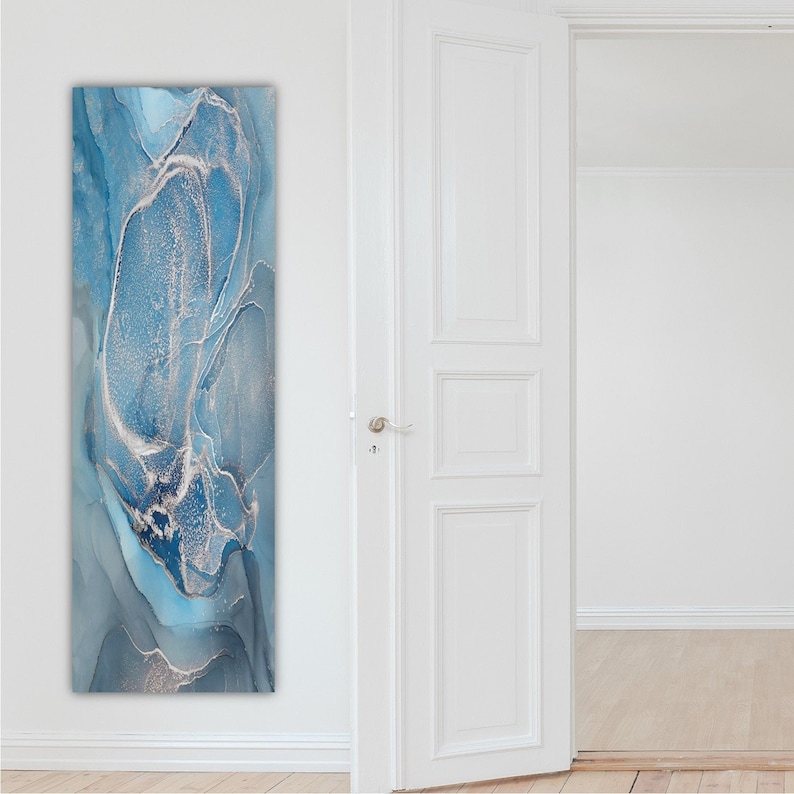 Long Vertical Wall Art Framed Wall Art Water Contemporary Blue Etsy