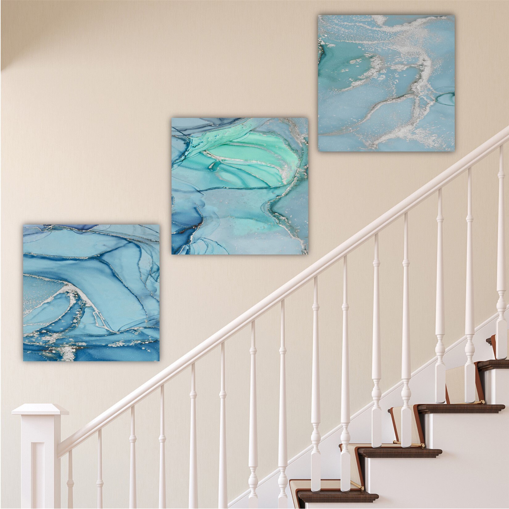 Large Wall Art Set of 3 Vertical Wall Decor Set Poured | Etsy