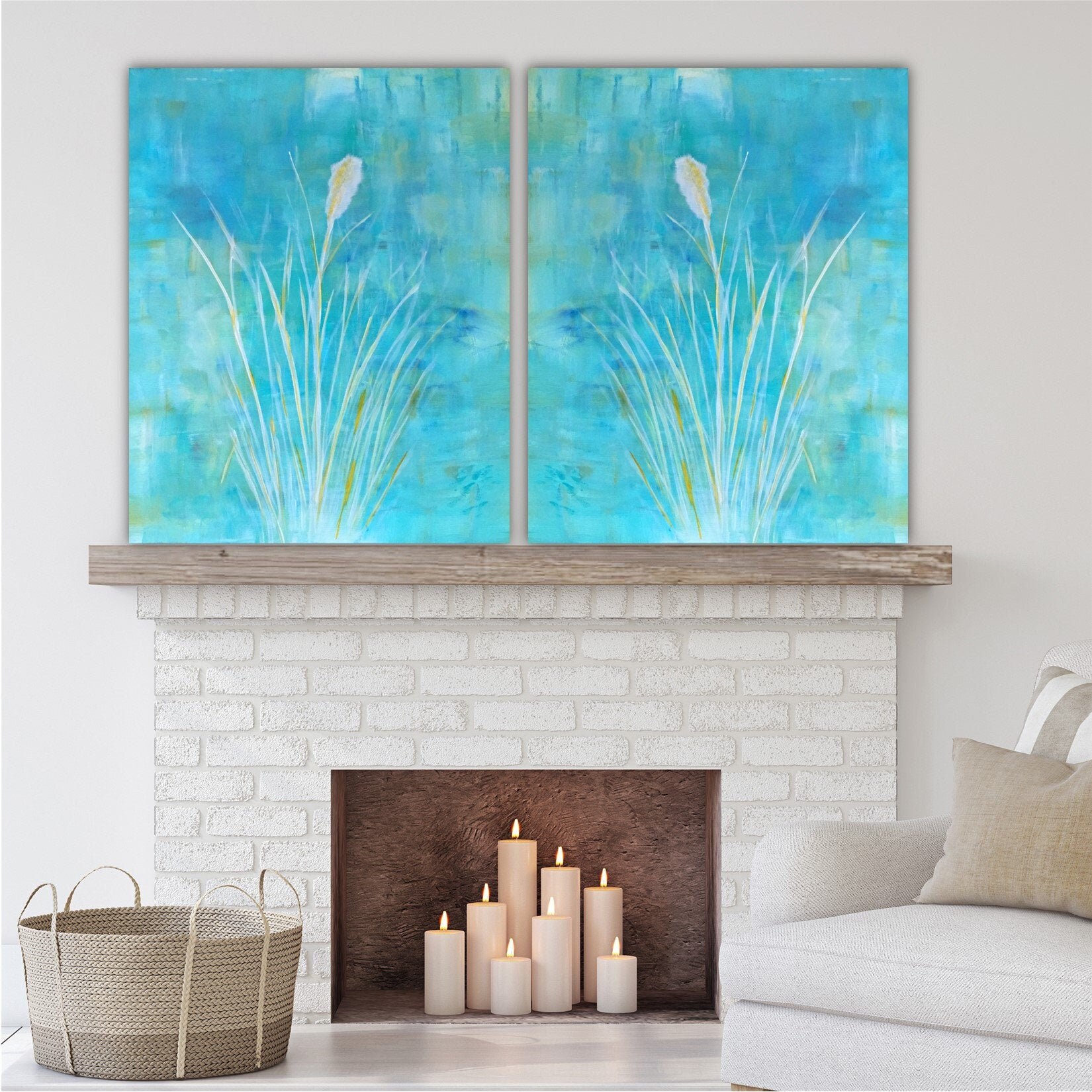 Pampas Grass Canvas Wall Art Set of 2 Canvas Prints Coastal Etsy