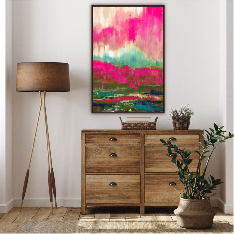 Hot Pink Wall Decor Hot Pink Abstract Hot Pink Wall Art Pink Etsy