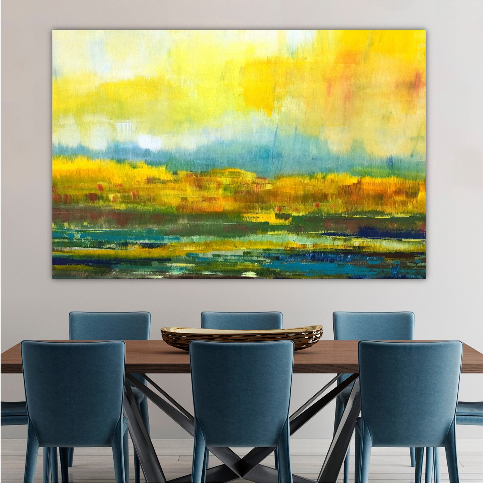 Wall Art Canvas Abstract Yellow Paintings on Canvas Original Etsy UK