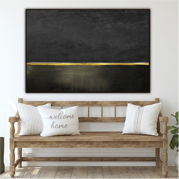 Color Block Wall Art Black and Gold Print All Black Wall Etsy