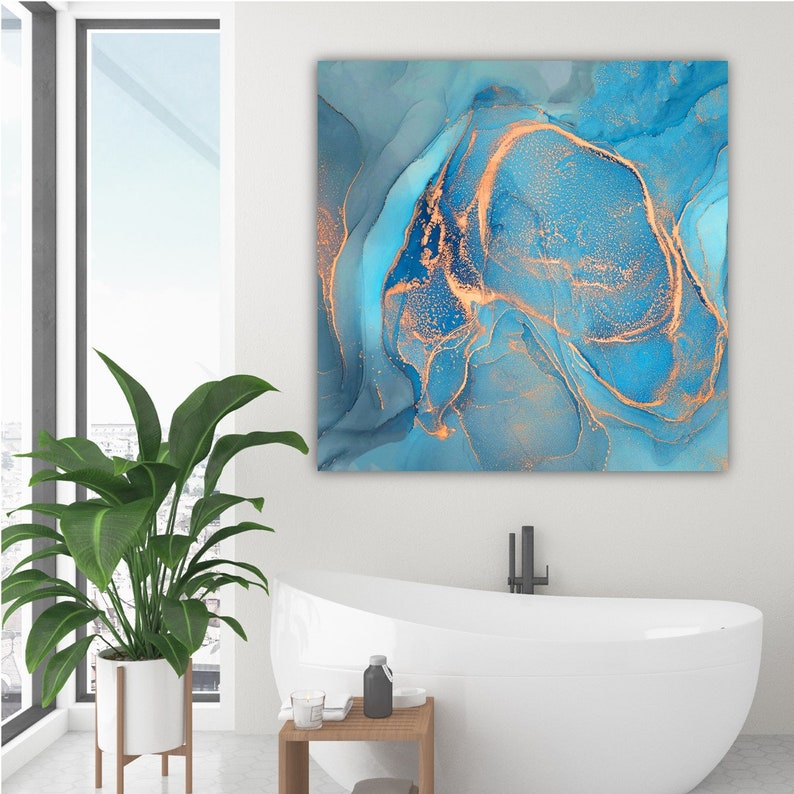 Blue and Copper Wall Art Large CANVAS Art Boho Wall Decor Etsy