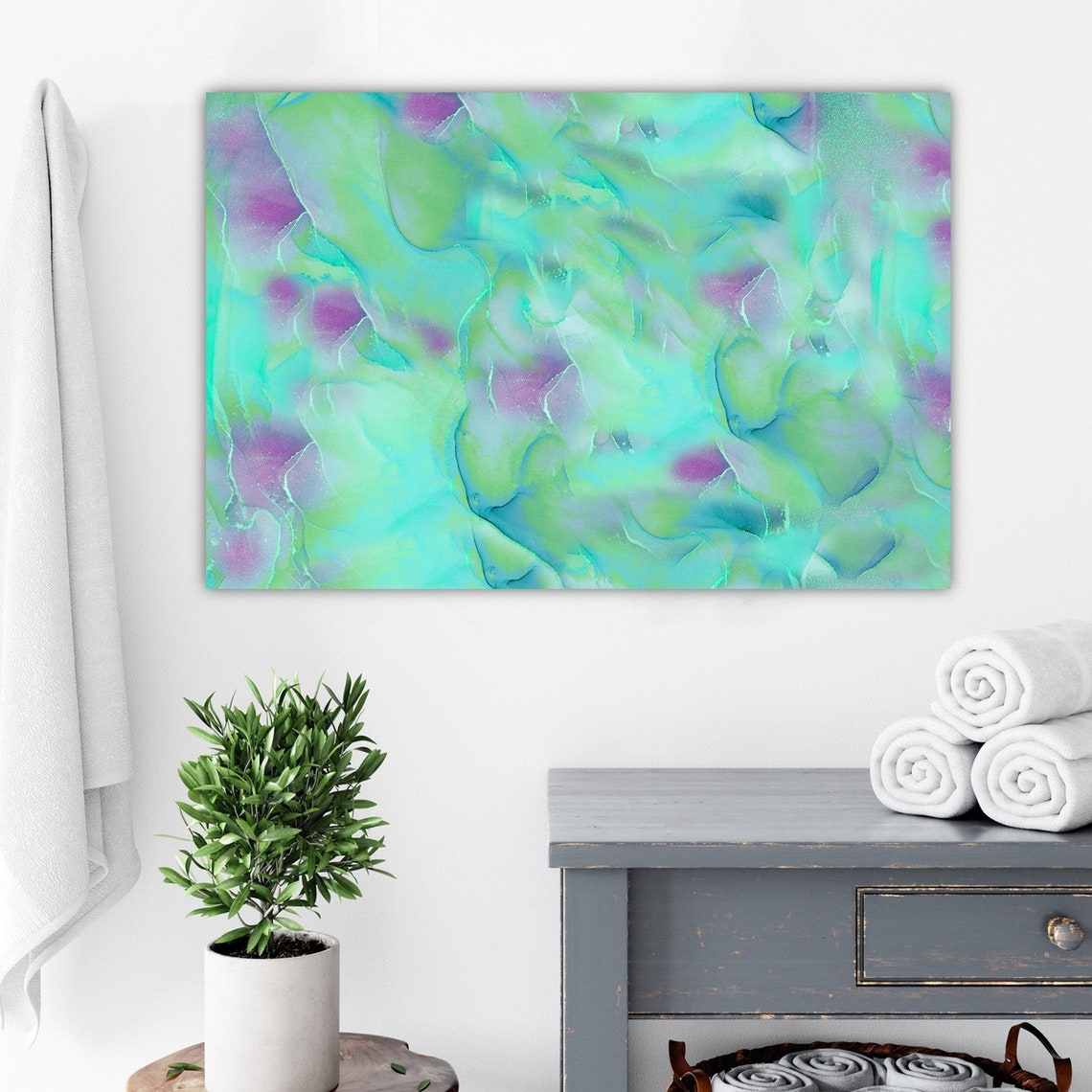 Abstract Canvas Art Green and Purple Wall Art Print Sea Etsy