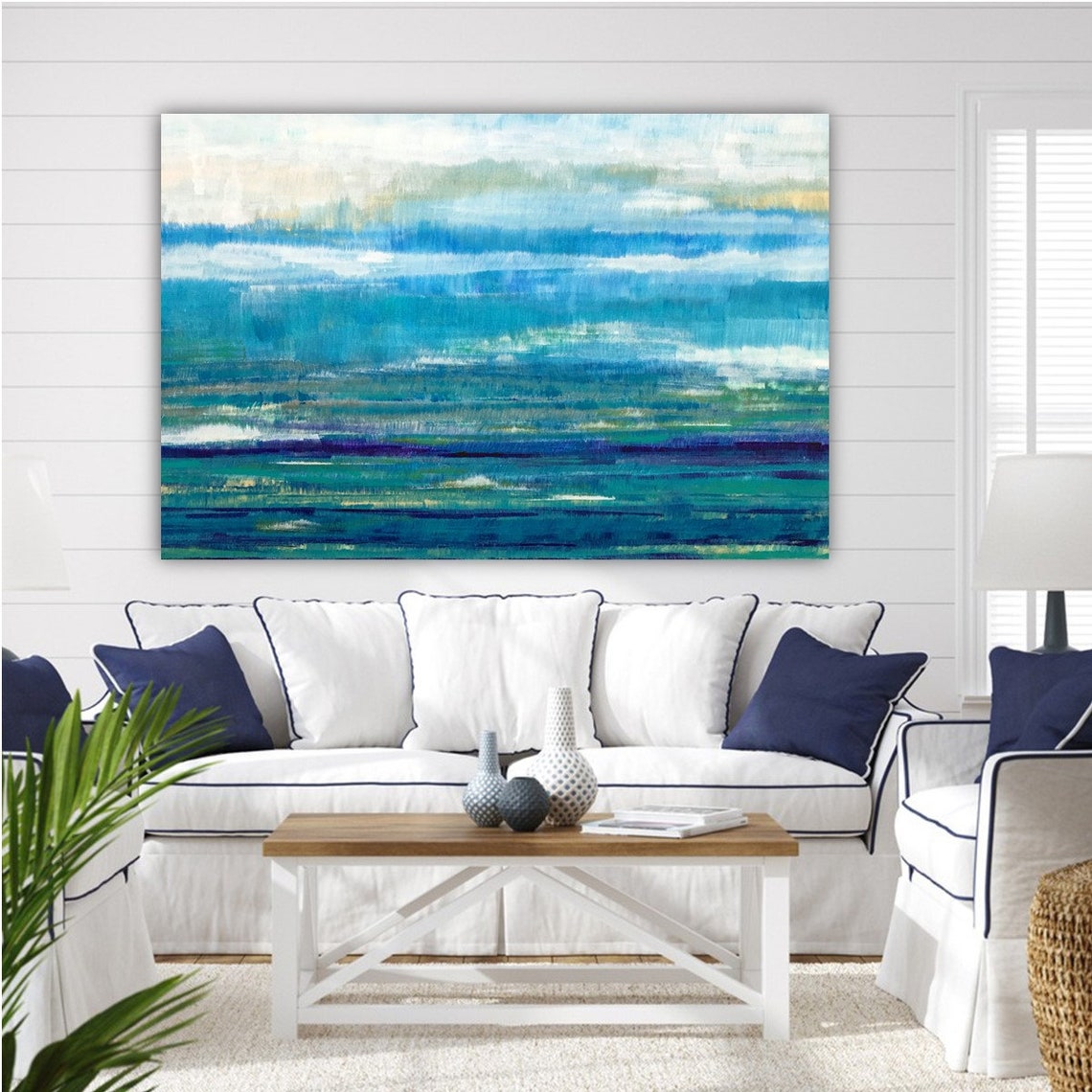 Large horizontal Canvas WALL ART PRINT Abstract Beach Painting Etsy