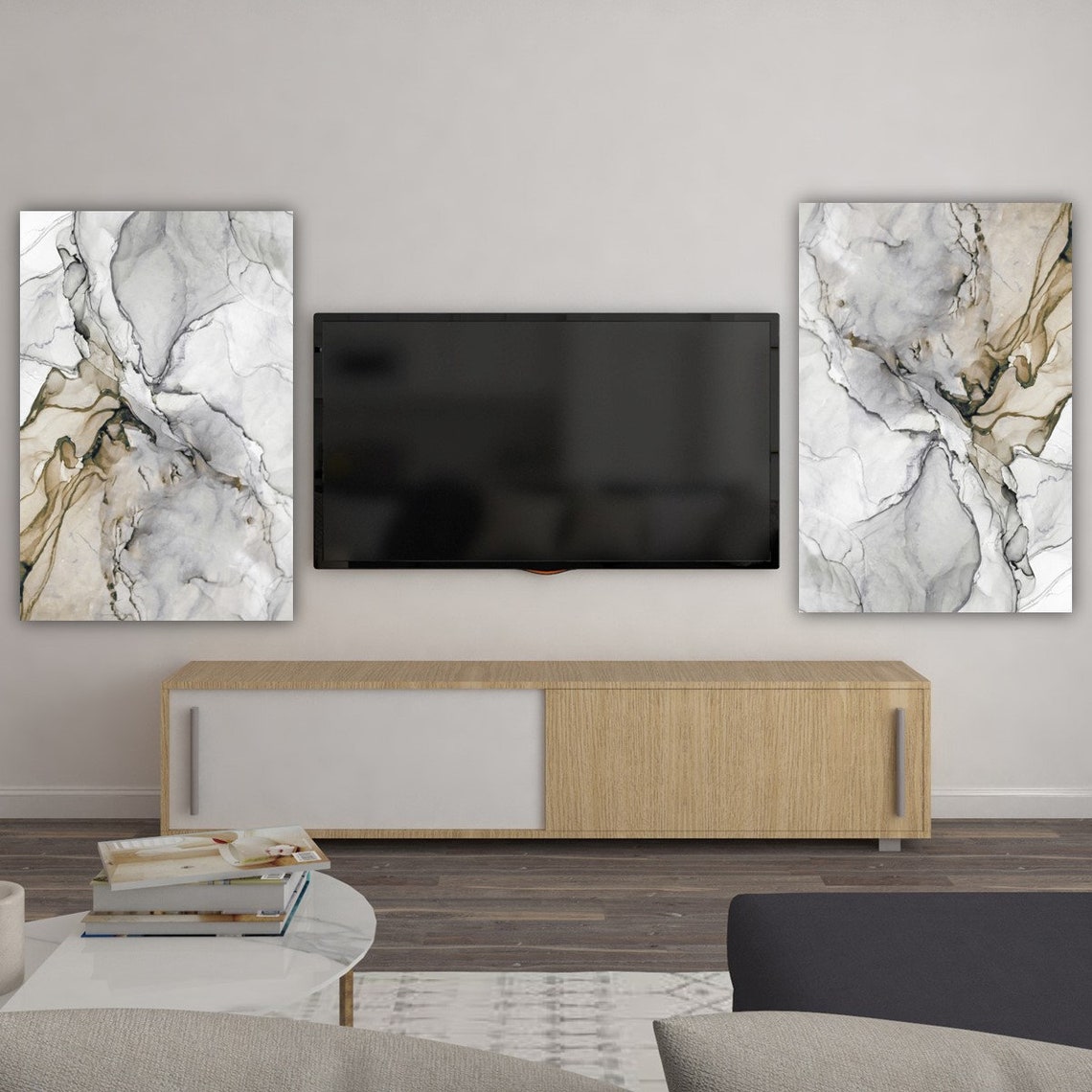 Marble Wall Decor Set of 2 Canvas Wall Art Prints Marble Wall Etsy