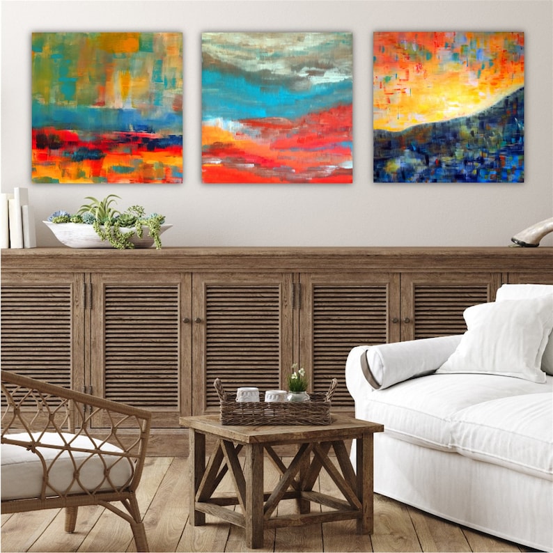Three Piece Wall Art Canvas Abstract Three Panel Wall Art Etsy