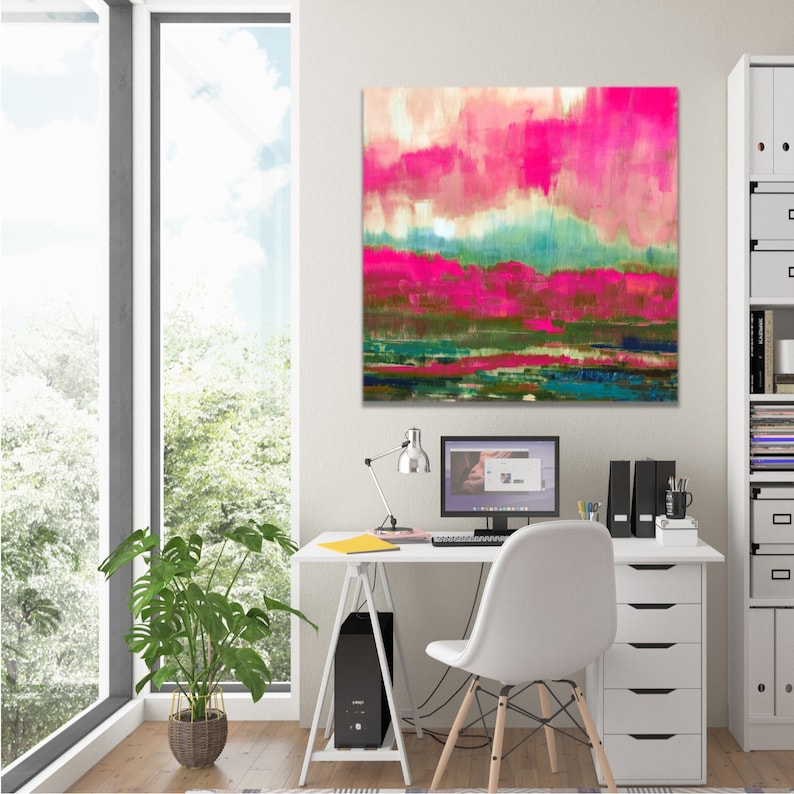 Hot Pink Wall Decor Hot Pink Abstract Hot Pink Wall Art Pink Etsy