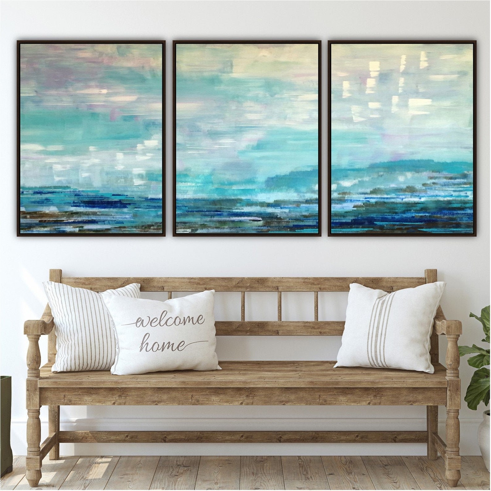Three Panel Canvas Print Set Abstract Landscape Blue White Etsy