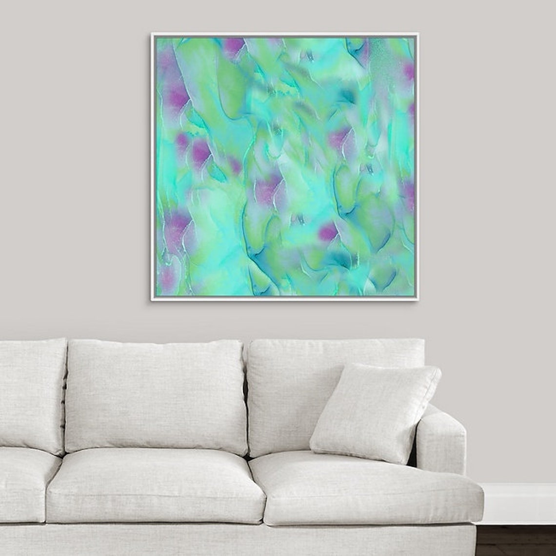 Abstract Canvas Art Green and Purple Wall Art Print Sea Etsy