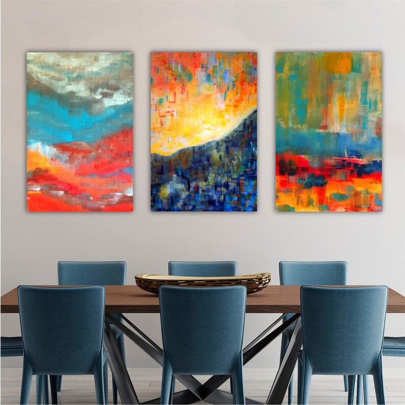 Three Piece Wall Art Canvas Abstract Three Panel Wall Art Etsy