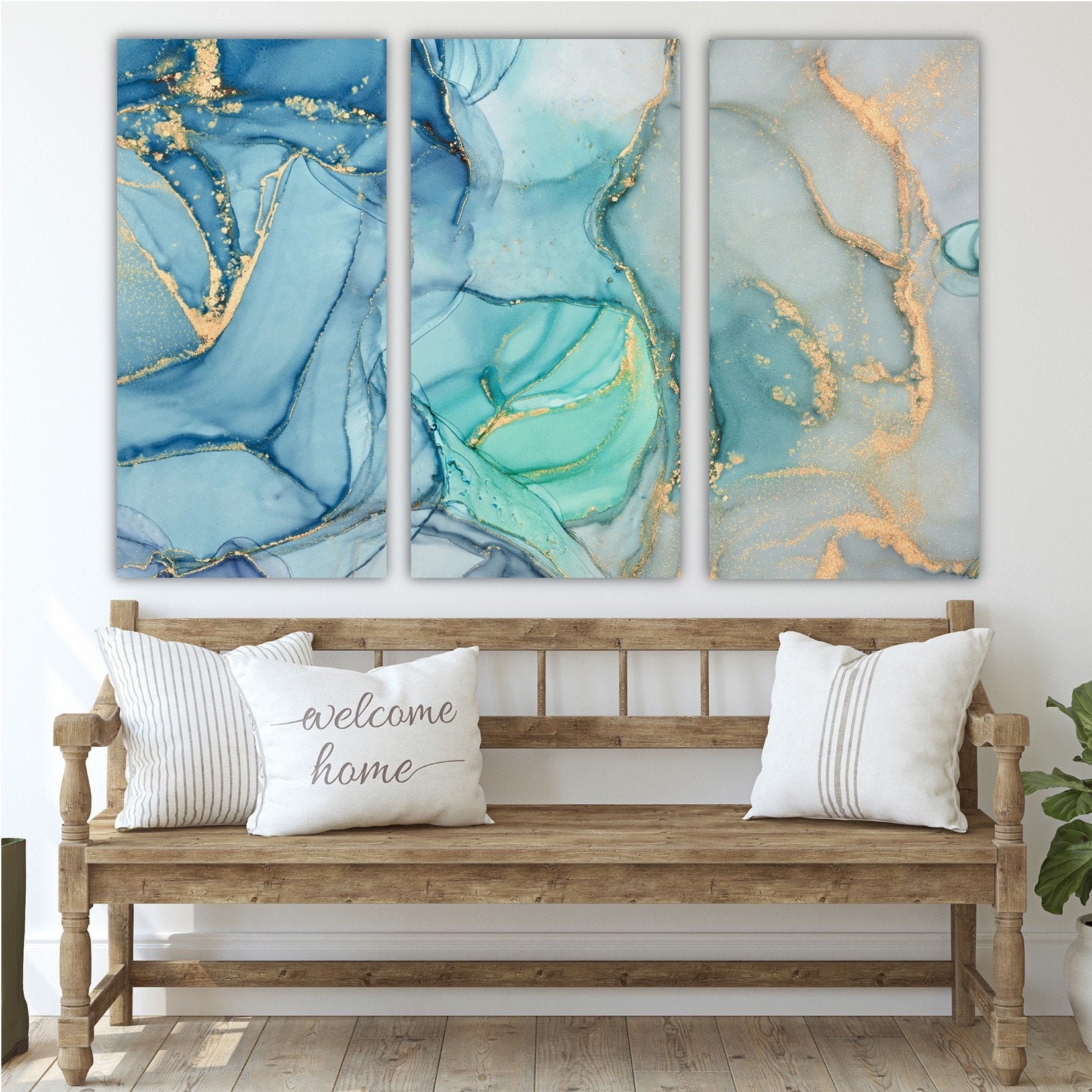 Large Three Panel Wall Art Vertical Set of 12 Triptych Canvas Wall Blue and  Gold Wall Art 12 Panel Canvas Set 12 Piece Canvas Wall Art Abstract