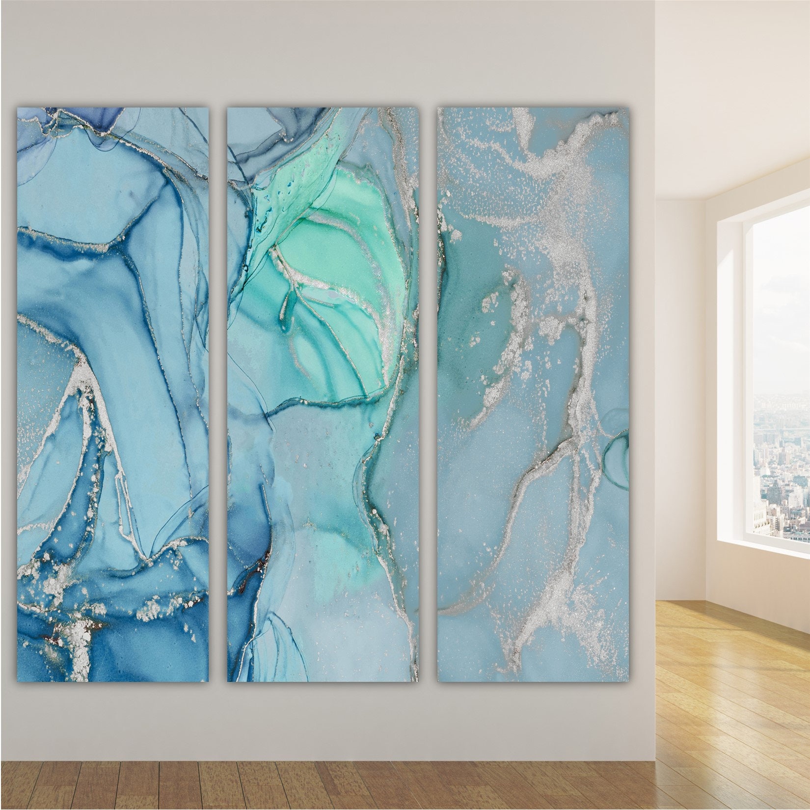 Large Wall Art Set of 3 Vertical Wall Decor Set Poured Etsy