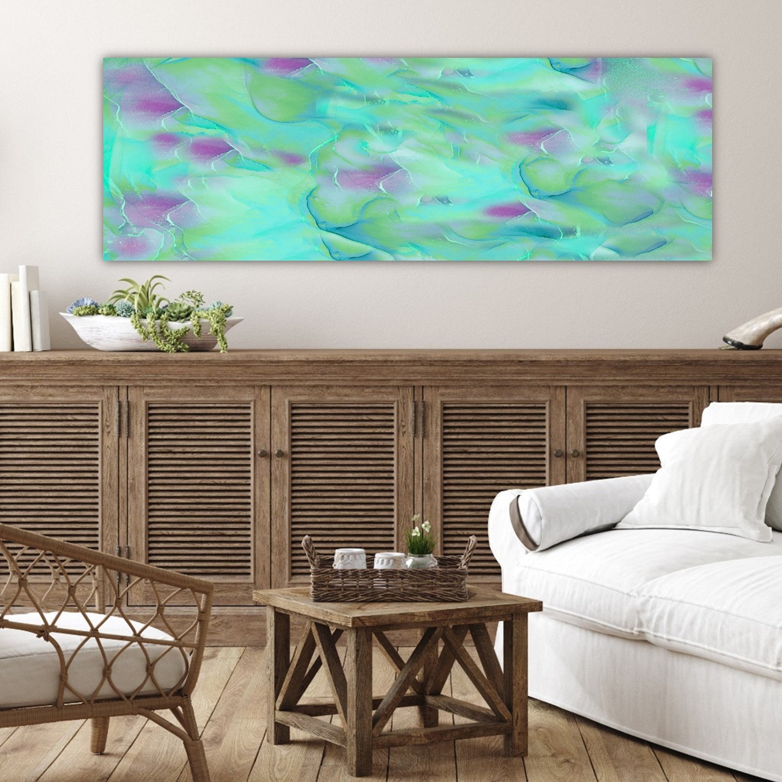 Abstract Canvas Art Green and Purple Wall Art Print Sea Etsy