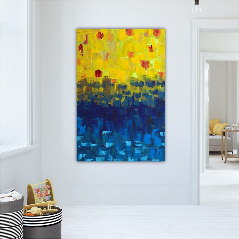 Blue and Yellow Canvas Wall Art Print Large Red Blue and Etsy