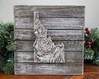 IDAHO, Rustic 3D Topographic State, 8x8 Square, Rustic Distressed Pallet Sign, Idaho Home, Wall Decor, Idaho Map, Farmhouse Decor, ID