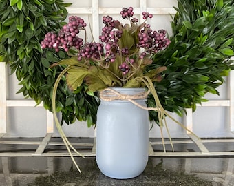 Painted Distressed Slate Gray Mason (1), Pint Size Mason Jar, Side Measurements, Repurposed, Farmhouse Decor, Kitchen Decor, Yellow Decor