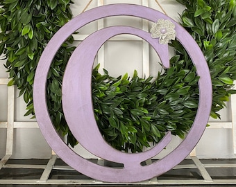 Rustic Distressed Initial Circle Letters, Rustic Lavender - Lava Door Hanger; Letters A,B,C,D,E,F,G,H,I,J,K,L,M,N,O,P, Q,R,S,T,U,V,W,X,Y,Z