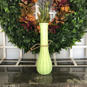 Rustic Distressed Tall Slim Vase, Honeydew Melon Green, Farmhouse Decor, Shabby Chic Decor, Light Green, Bright Green Decor, Tall Vase image 2