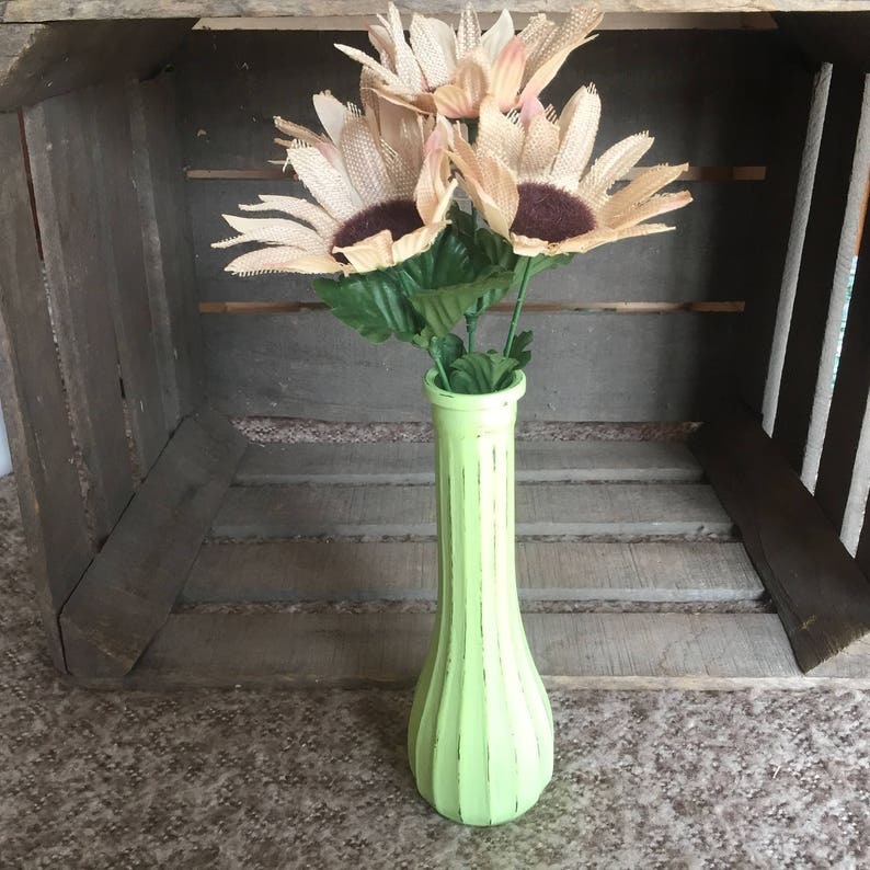 Rustic Distressed Tall Slim Vase, Honeydew Melon Green, Farmhouse Decor, Shabby Chic Decor, Light Green, Bright Green Decor, Tall Vase image 4
