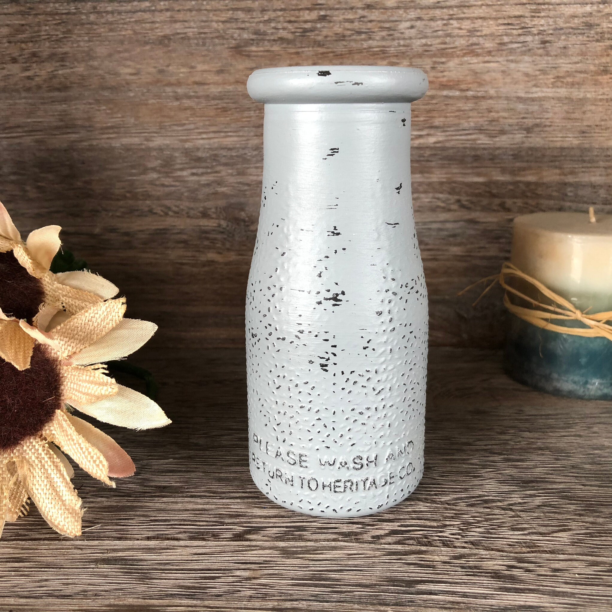 Rustic Gray Milk Jug, Distressed Heritage Dairy Bottle