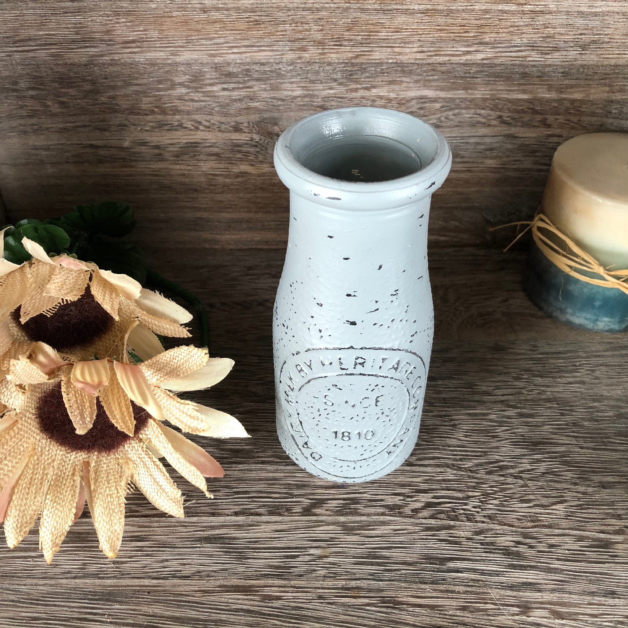 Rustic Gray Milk Jug, Distressed Heritage Dairy Bottle ... Rustic Gray Milk Jug, Distressed Heritage Dairy Bottle