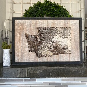 Grote topografische staten, ingelijste getextureerde staatpalletteken, rustiek noodmuurdecor, rustieke houtstaten, 3D-kaart, rustiek home decor