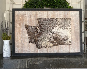 Large Topographic States, Framed Textured State Pallet Sign, Rustic Distressed Wall Decor, Rustic Wood States, 3D Map, Rustic Home Decor