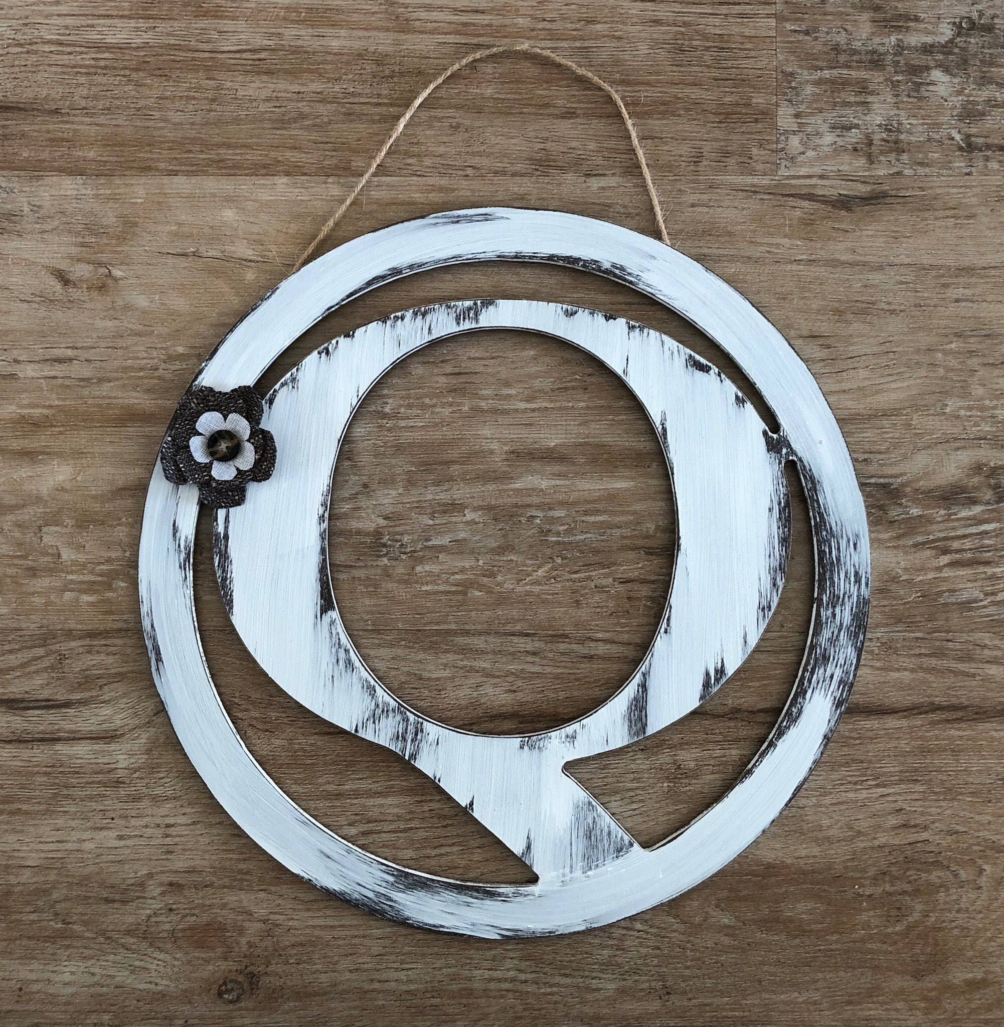 Rustic Distressed Initial Circle Letters Antique White Etsy Rustic Distressed Initial Circle Letters Antique White Etsy