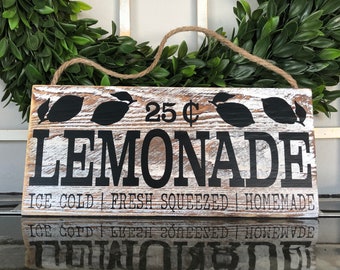 Farmhouse Style Lemonade Sign, Lemonade Stand Sign, 25 Cents, Ice Cold, Fresh Squeezed, Homemade, Rustic, Black Lettering, Fresh Lemon Decor
