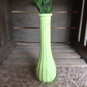 Rustic Distressed Tall Slim Vase, Honeydew Melon Green, Farmhouse Decor, Shabby Chic Decor, Light Green, Bright Green Decor, Tall Vase image 6