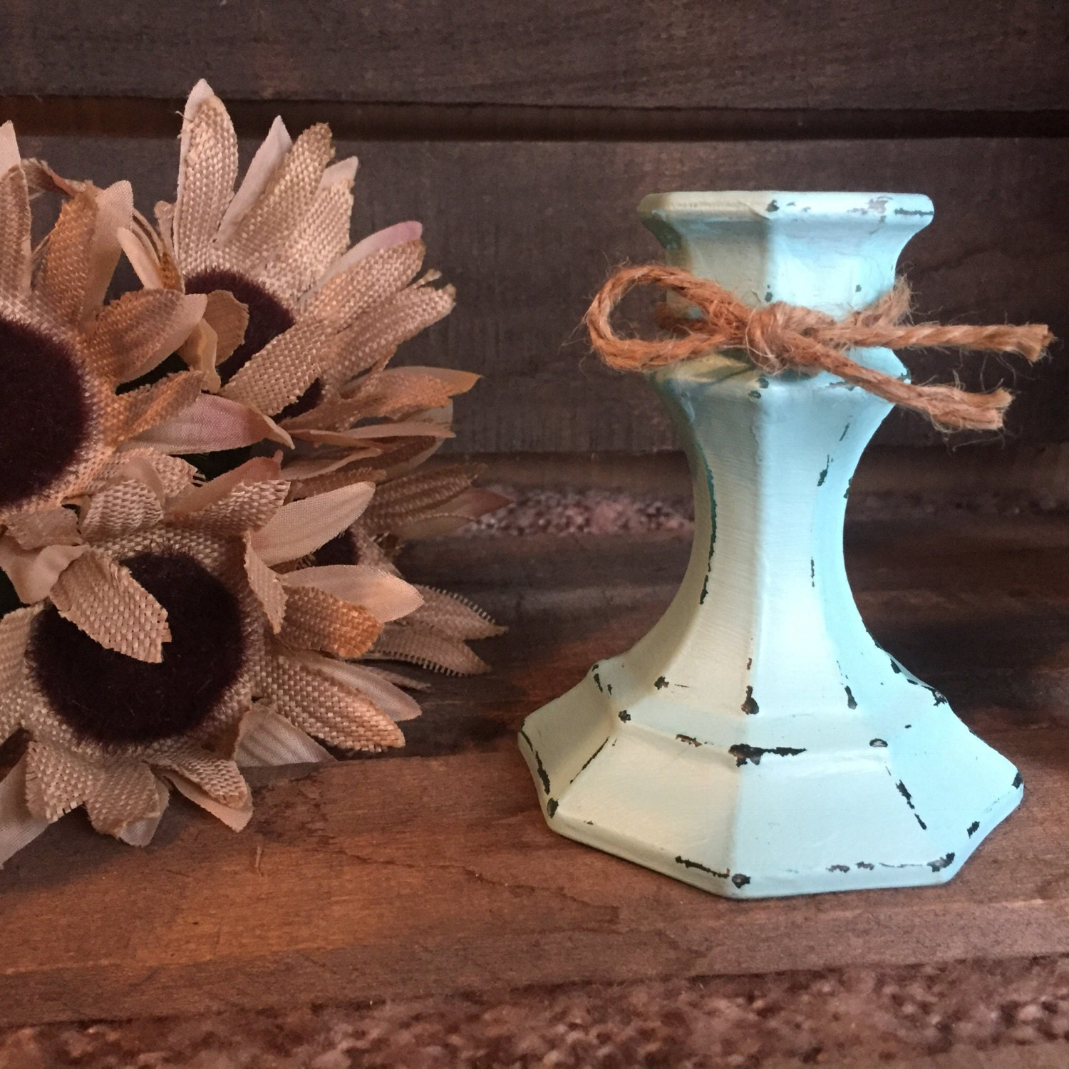Rustic Aqua Blue Distressed Candle Holders, Set of Two (2), Shabby Chic