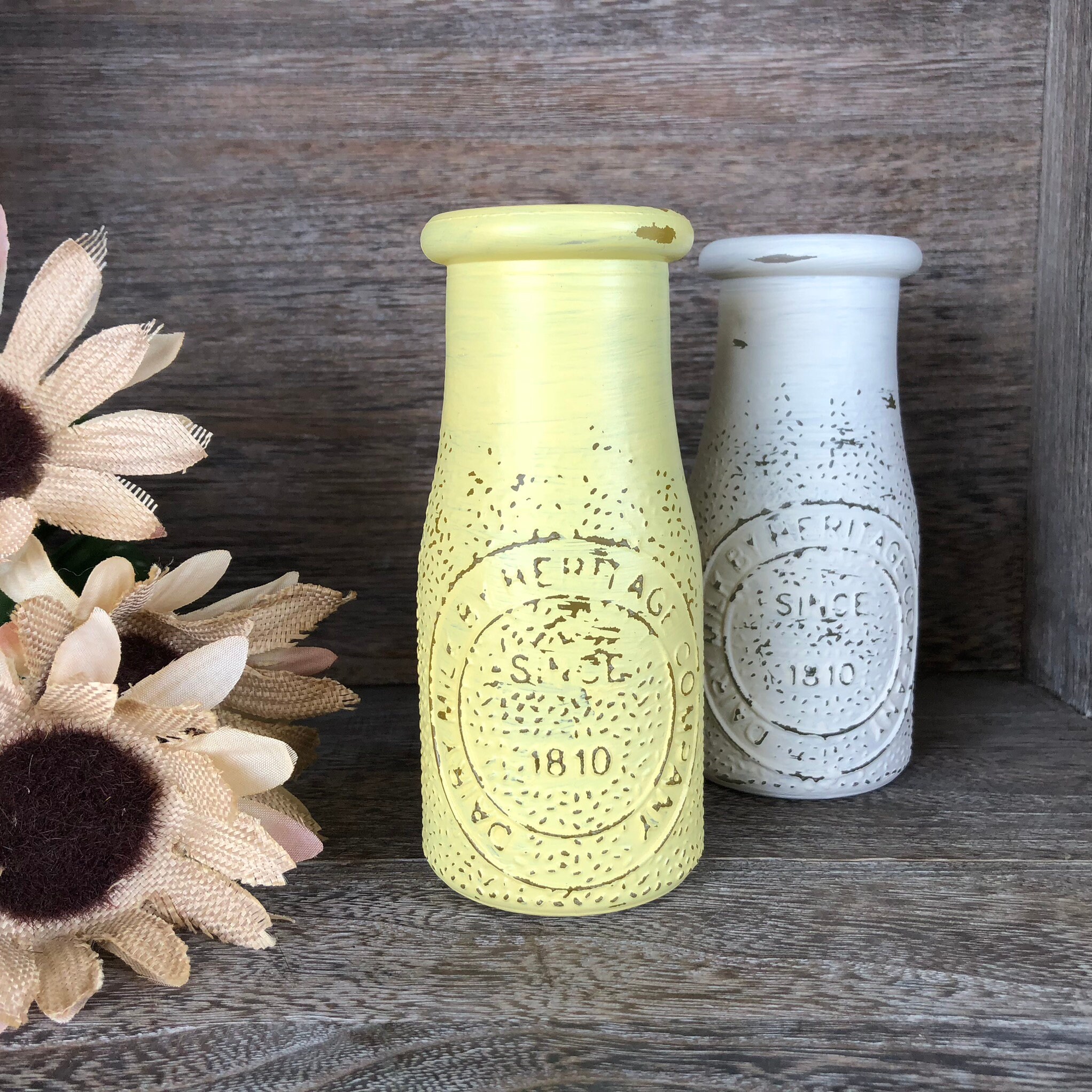 Painted Milk Jug, Rustic Lemonade Yellow, Distressed ... Painted Milk Jug, Rustic Lemonade Yellow, Distressed