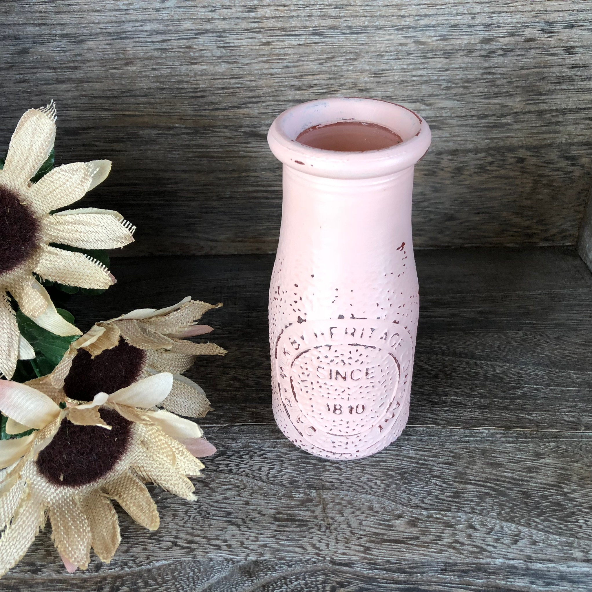 Painted Milk Jug, Distressed Heritage Dairy Bottle, Rustic ... Painted Milk Jug, Distressed Heritage Dairy Bottle, Rustic
