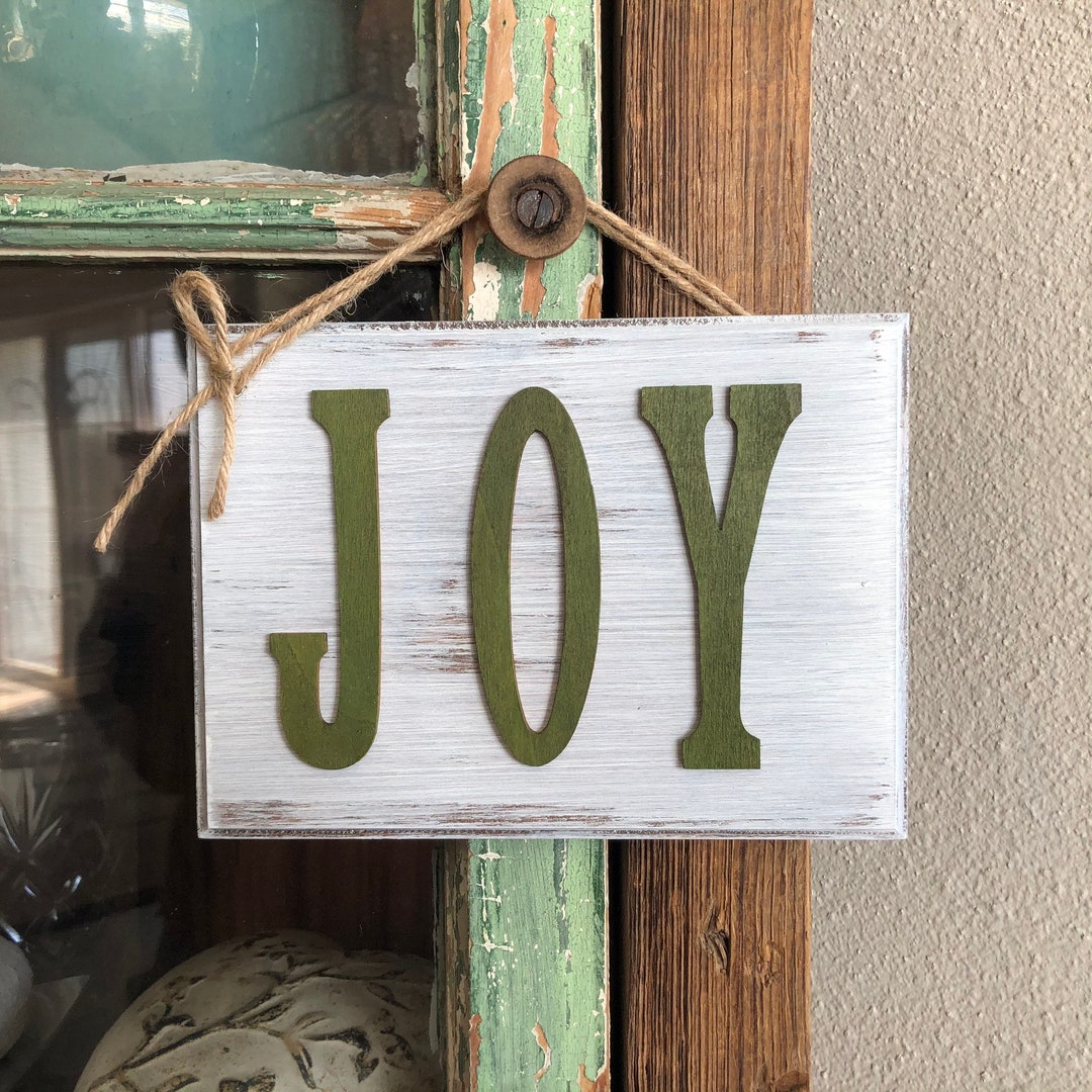 Rustic Joy Sign, Rustic Holiday Decor, Small Hanging Wood Sign, Green