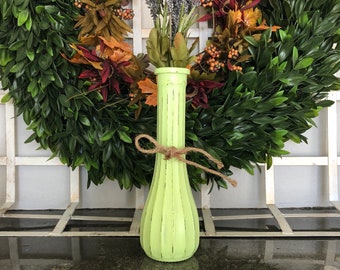 Rustic Distressed Tall Slim Vase, Honeydew Melon Green, Farmhouse Decor, Shabby Chic Decor, Light Green, Bright Green Decor, Tall Vase