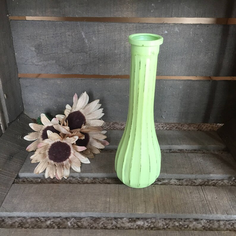 Rustic Distressed Tall Slim Vase, Honeydew Melon Green, Farmhouse Decor, Shabby Chic Decor, Light Green, Bright Green Decor, Tall Vase image 8
