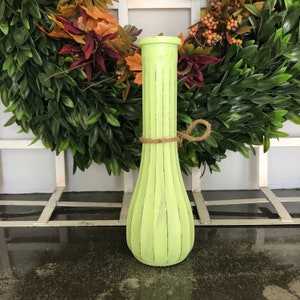 Rustic Distressed Tall Slim Vase, Honeydew Melon Green, Farmhouse Decor, Shabby Chic Decor, Light Green, Bright Green Decor, Tall Vase image 3