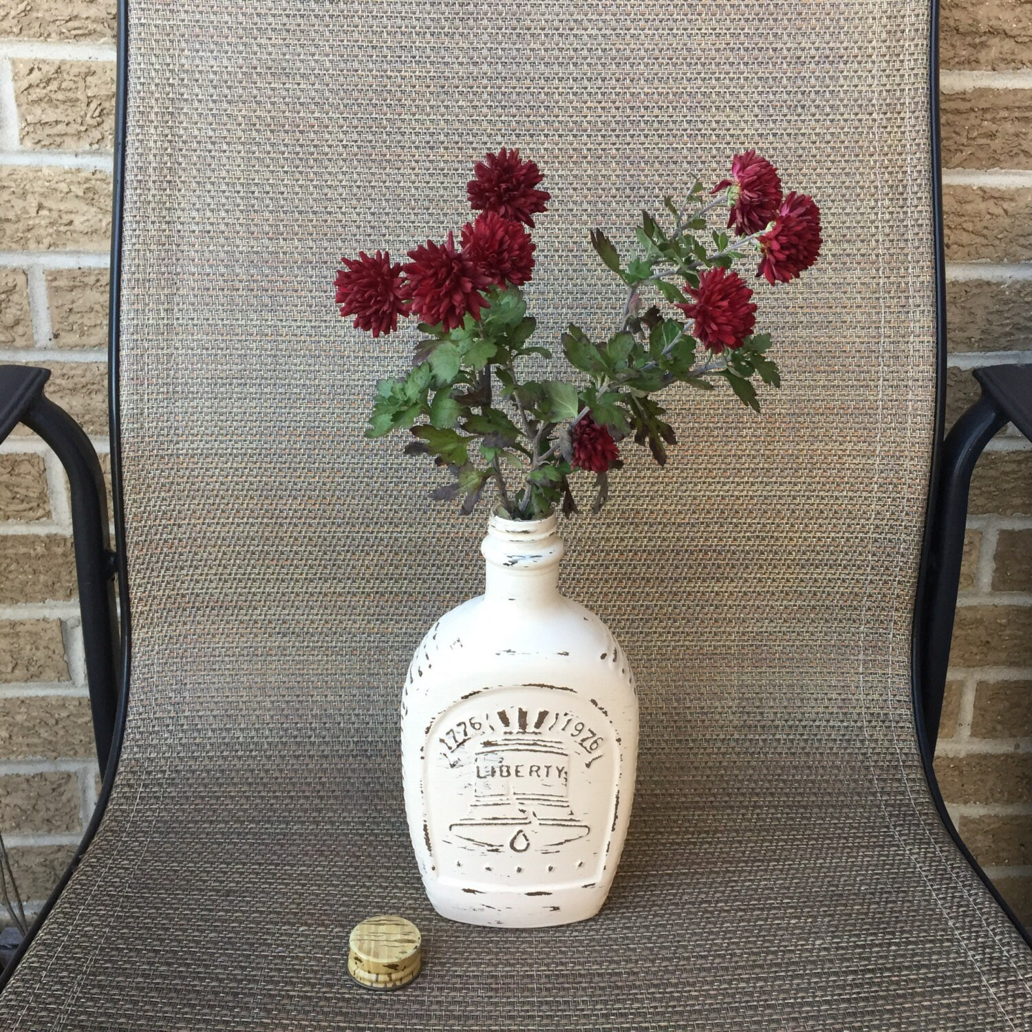 Antique White Liberty Bottle, Rustic Distressed Bottle, Patriotic