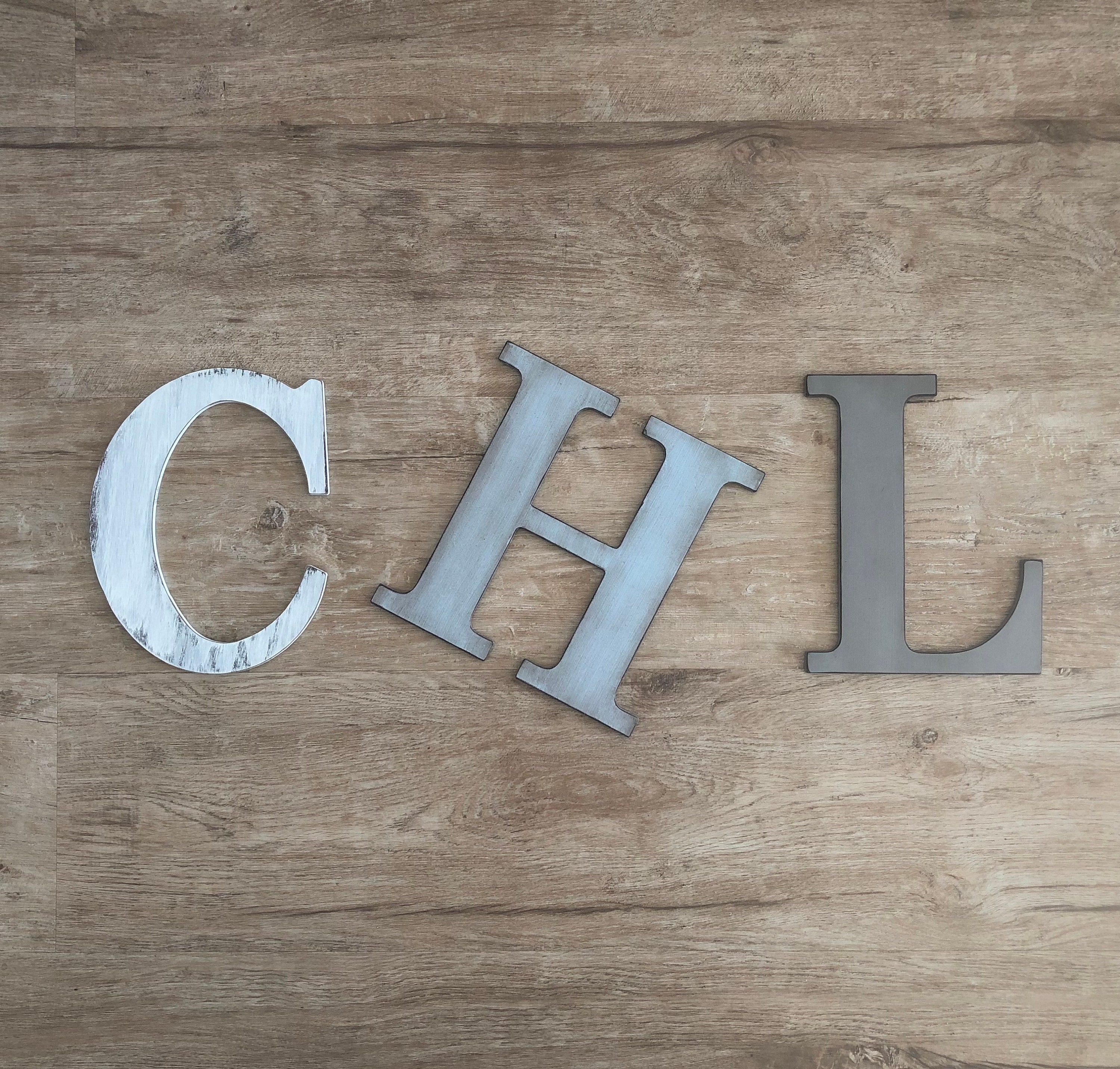 Light Blue Rustic Distressed Initial Letters Custom Wall Decor