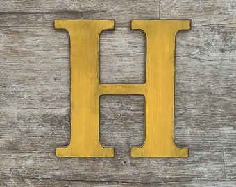 Rustic Distressed Initial Letters, Goldenrod Yellow, A B C D E F G H I J K L M N O P Q R S T U V W X Y & Z, Farmhouse Decor, Custom Letters