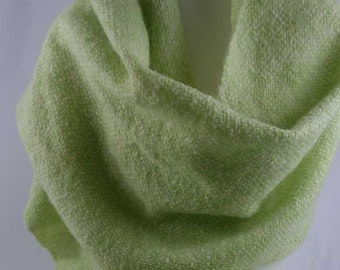 Large Vintage Luxurious MOHAIR Scarf Wrap Shawl Green with Fringe 20"x92"