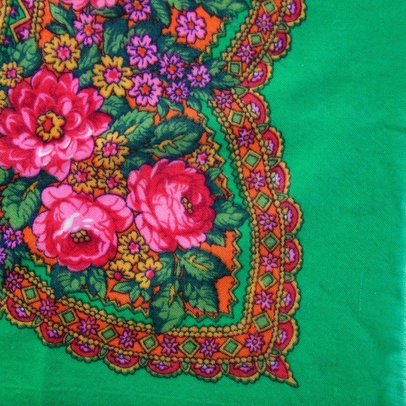 Wool Fringed Shawl Wrap Scarf, Green Pink Floral,… - image 4