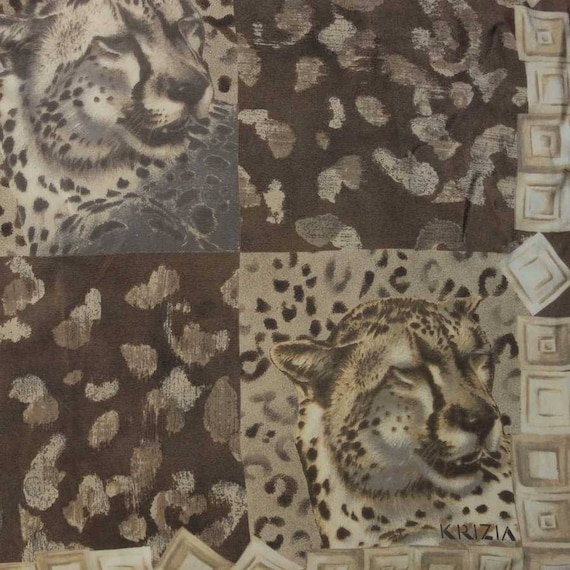 KRIZIA SILK Scarf 34" 1980s Classic Leopards Anim… - image 1