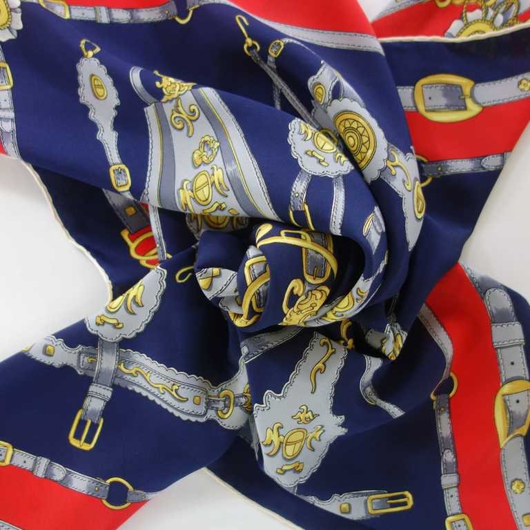 Foulard En Soie Vintage Pierre Baccara Paris 90x90 Cm - Vert Et Marron - Occasion Très Bon état