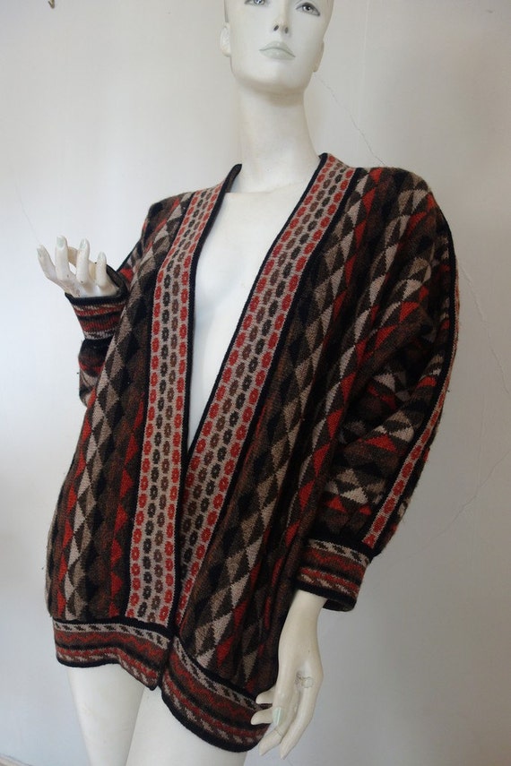 Vintage 60s 70s  WOOL High End KNIT Sweater Coat C