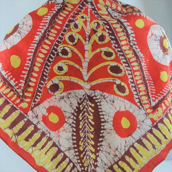 Exotic and Colorful Vintage 1970s Batik Print Silk