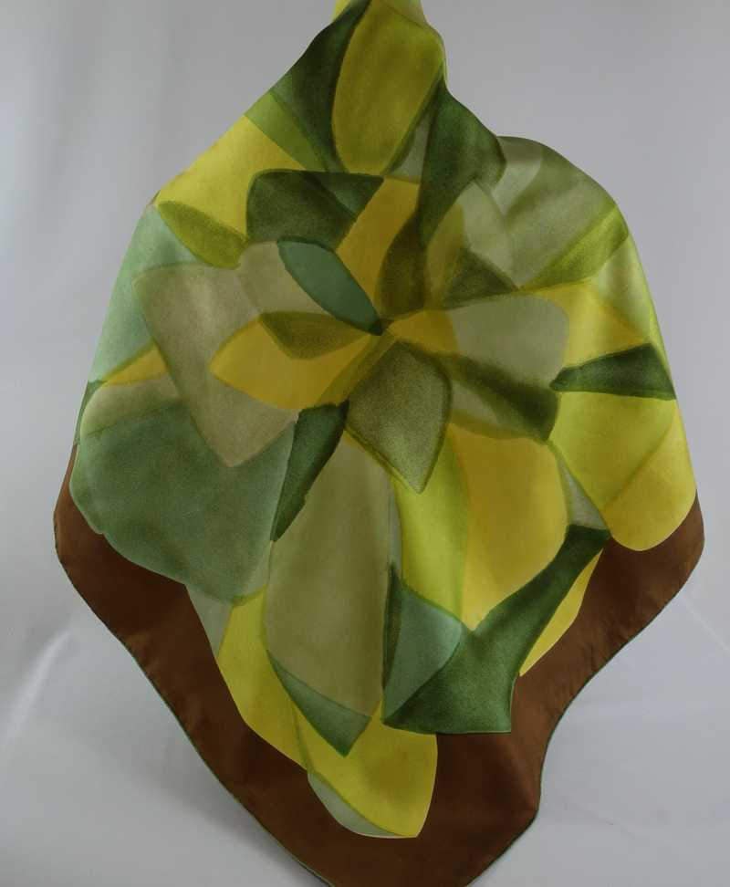 Square scarf - Silk twill, ecru, black & light brown — Fashion