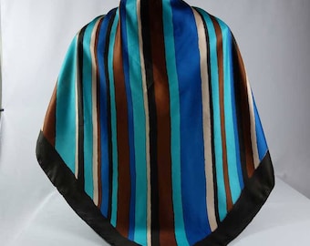 BLOCH Freres Vintage SILK Twill Scarf 31" Bold Abstract Blue Stripes Design Hand Rolled Hem