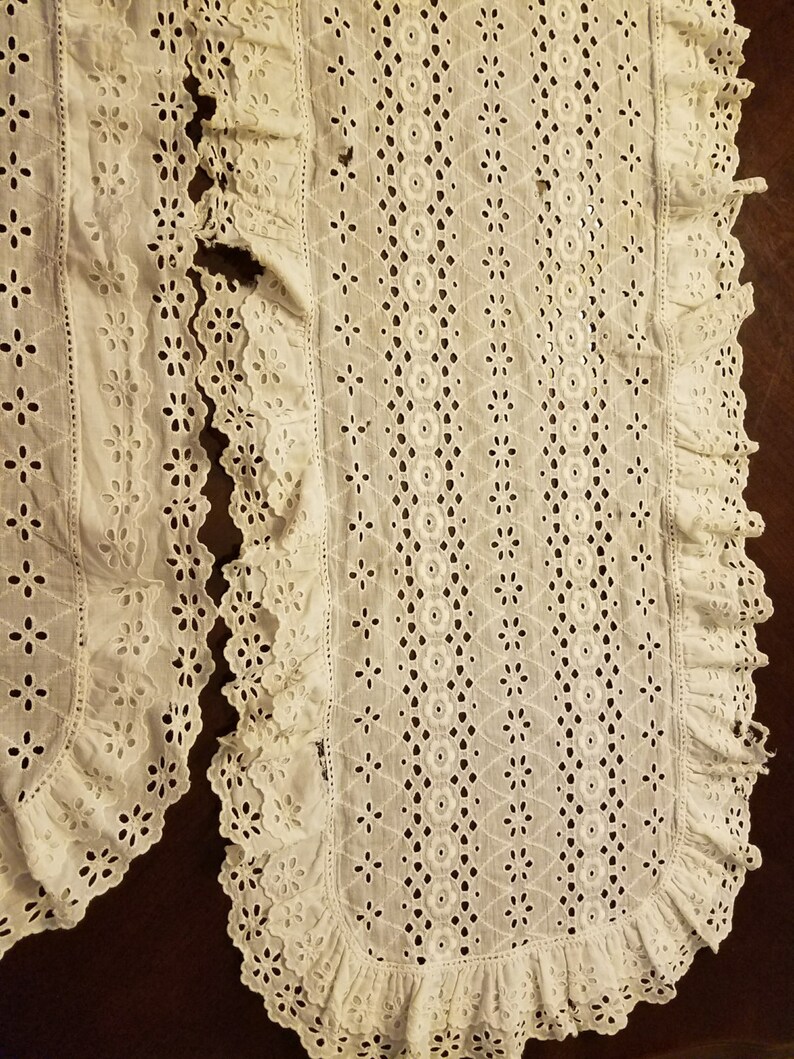 Two vintage white eyelet dresser scarves with damage Etsy